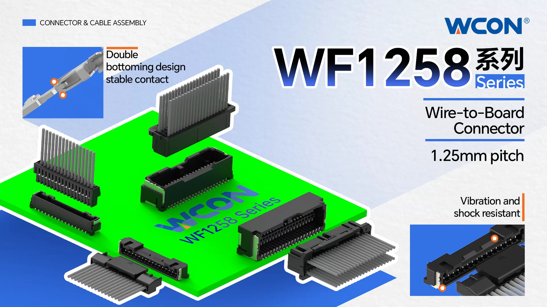 Automotive-Steckverbinder der Serie WF1258 | Kabel-zu-Leiterplatte-Lösungen mit einem Rastermaß von 1,25 mm und hoher Dichte für das Design von Automobilelektronik